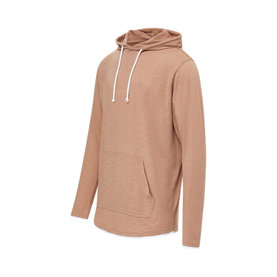 Side view of Praline Unisex Miles Slub Hooded Long Sleeve T-Shirt 24401