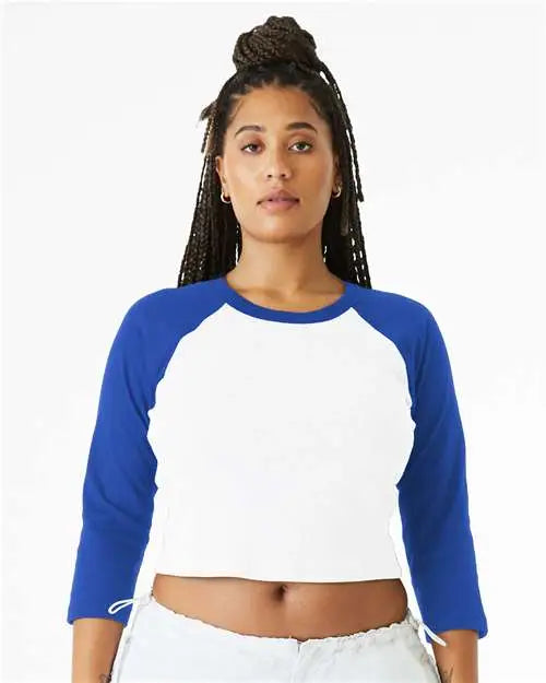 Bella + Canvas 1200 Women’s Micro Rib 3/4 Raglan Sleeve Baby Tee - White True Royal