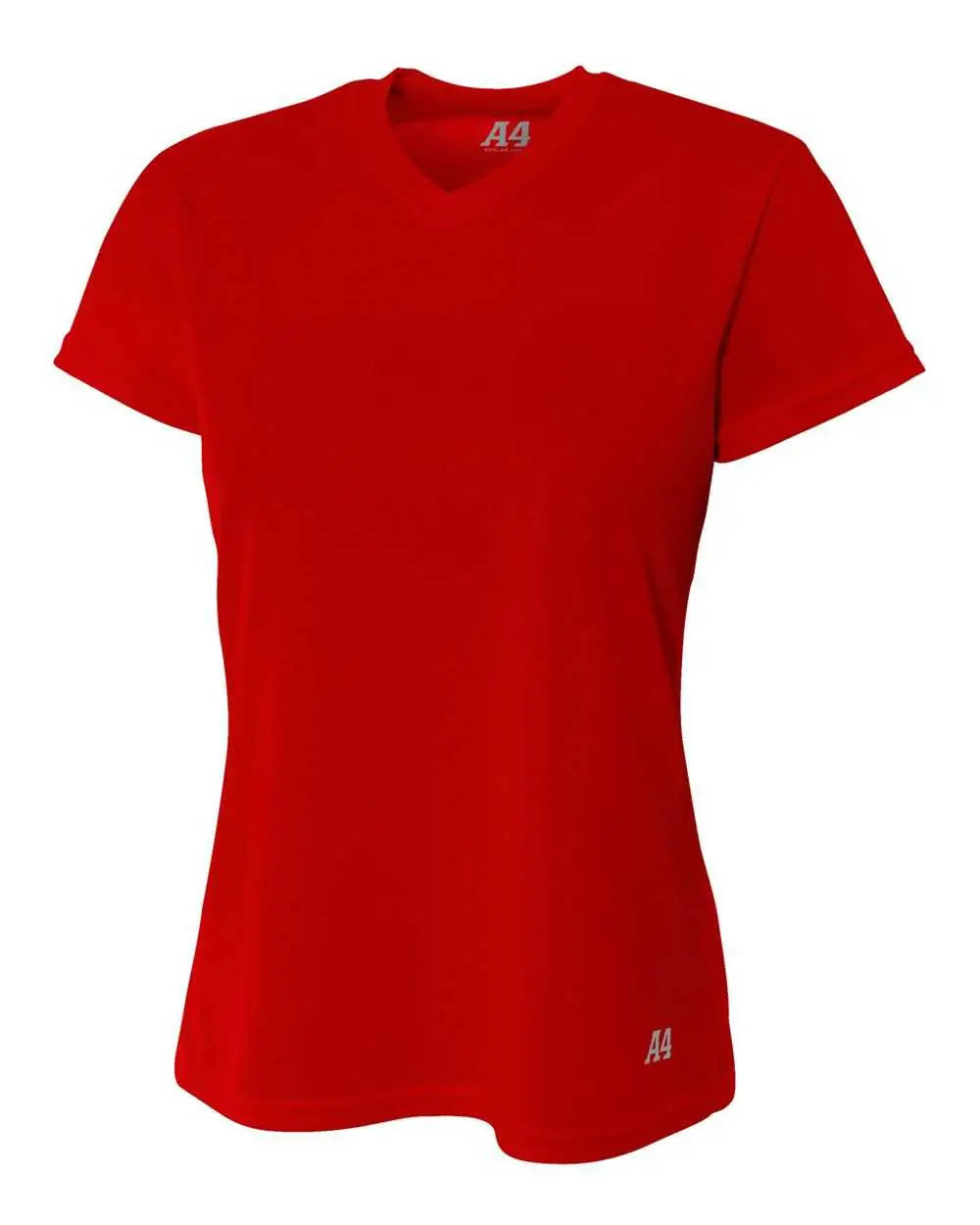 A4 Nw3254 Women’s Short Sleeve V-neck Birds Eye Mesh Tee - Scarlet