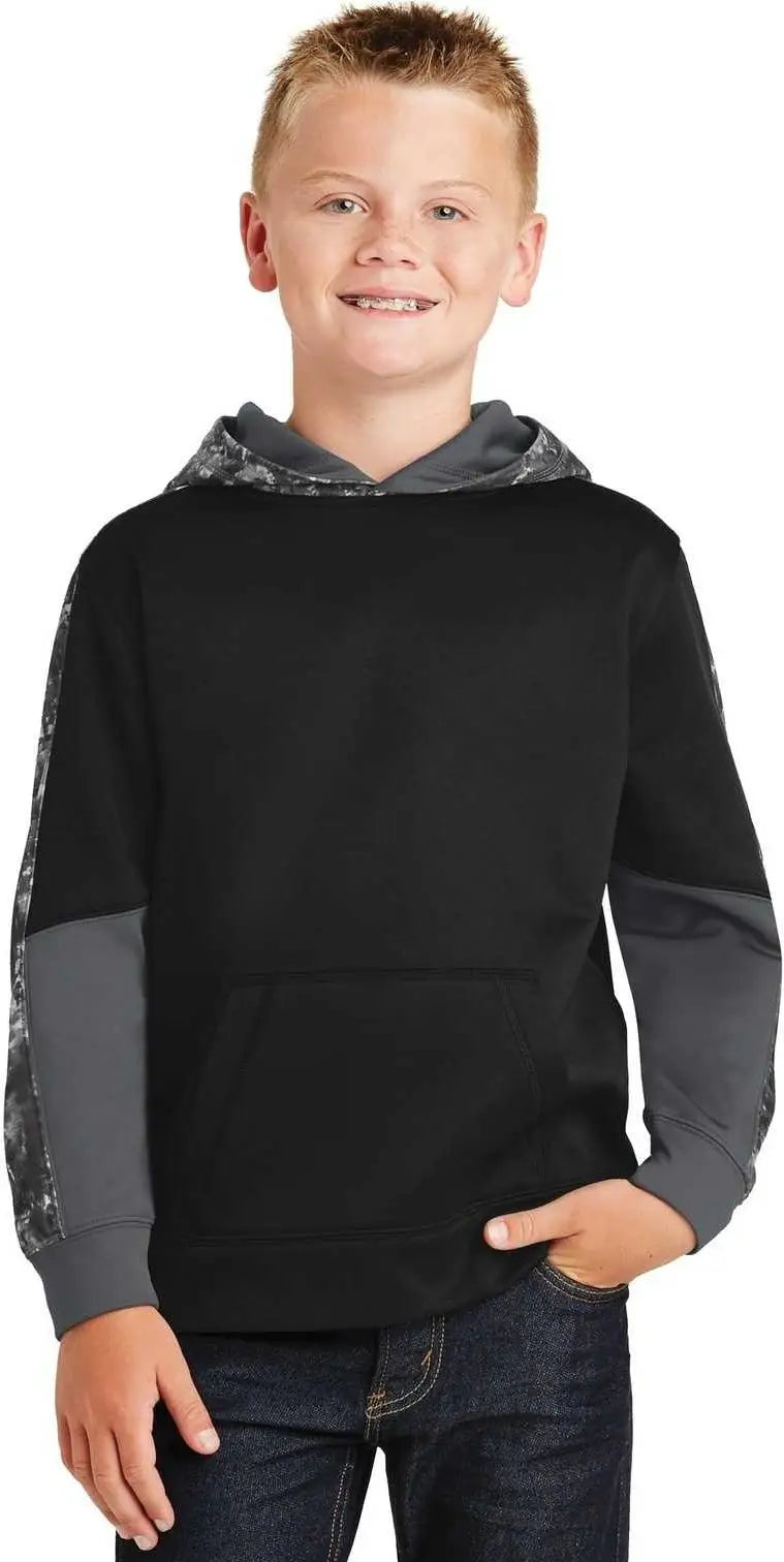 Sport-tek Yst231 Youth Sport-wick Mineral Freeze Fleece Colorblock Hooded Pullover - Black