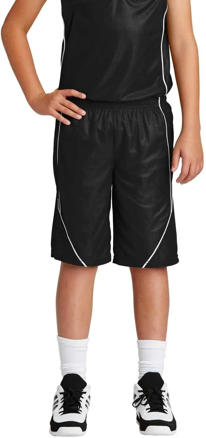 Sport-tek Yt565 Youth Posicharge Mesh Reversible Spliced Short - Black