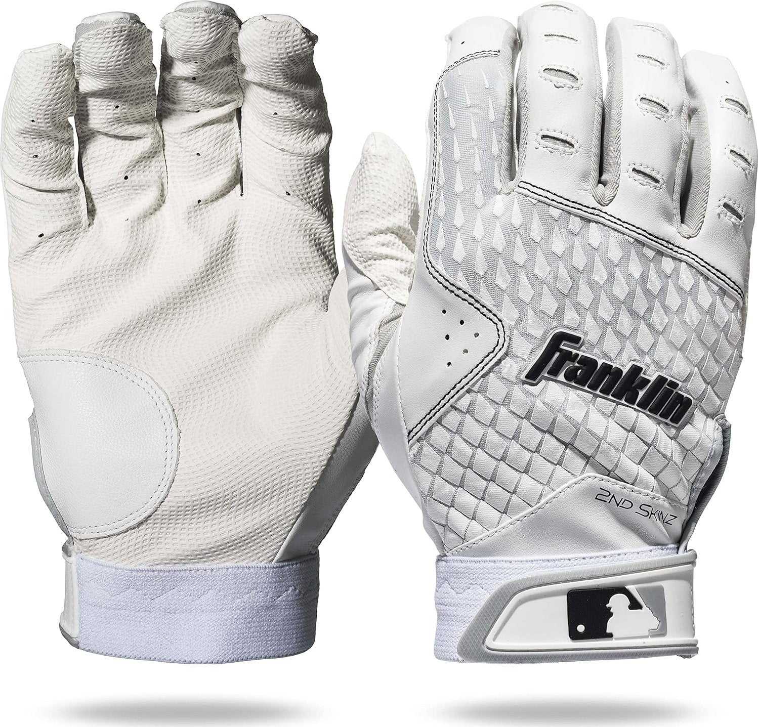Franklin 2nd-Skinz Adult Batting Gloves - White - HIT a Double - 1