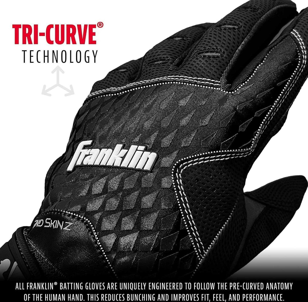 Franklin 2nd-Skinz Adult Batting Gloves - Black - HIT a Double - 4
