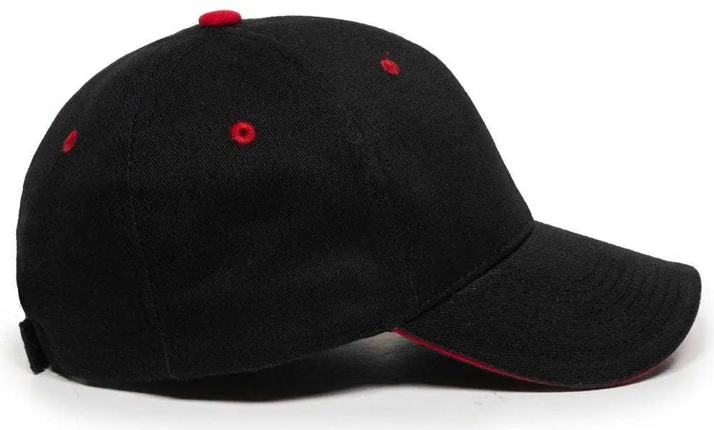 Oc Sports Gl-845 Contrasting Sandwich Button and Eyelet Cap - Black Red - 6 7/8’’ - 7 1/2’’