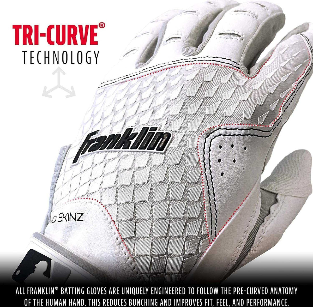 Franklin 2nd-Skinz Adult Batting Gloves - White - HIT a Double - 4