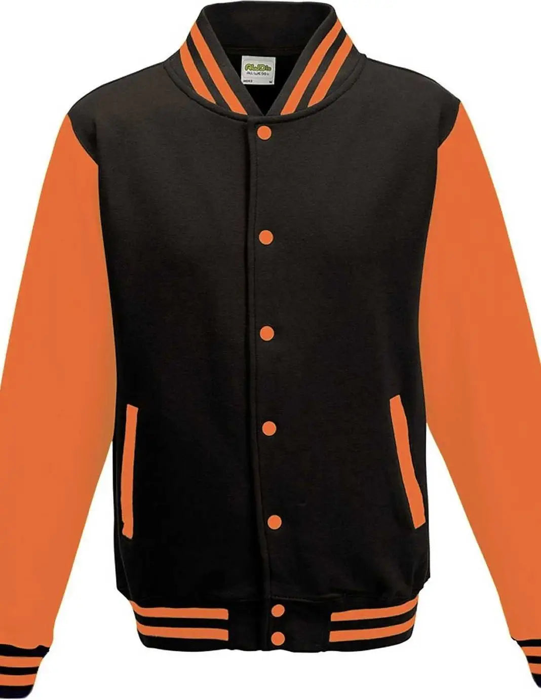 Just Hoods Jha043 Letterman Jacket - Jet Black Orange Crush
