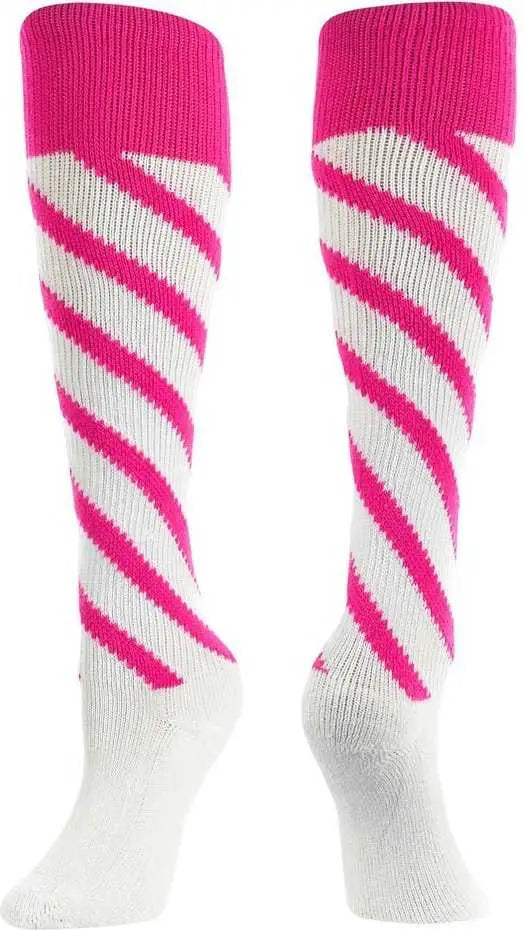 Tck Krazisox Candy Stripe Knee High Socks - Hot Pink White