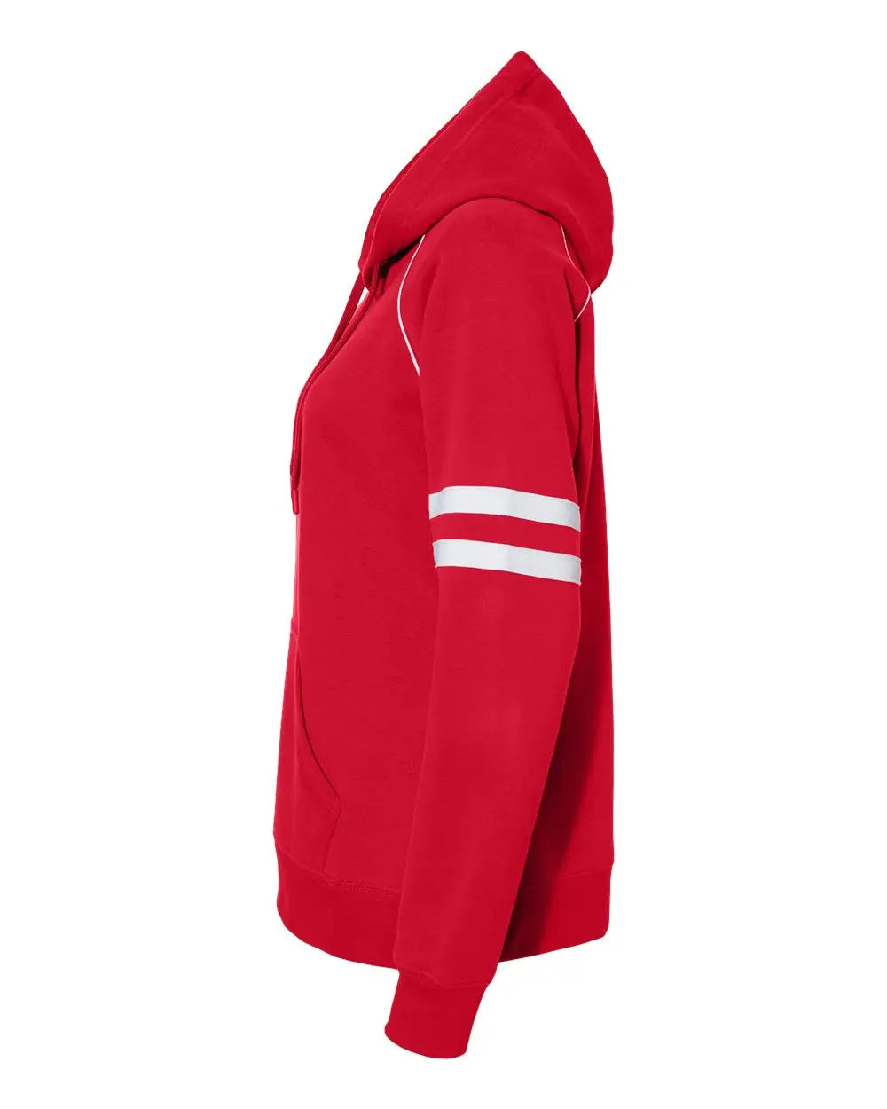 J. America 8645 Women’s Varsity Fleece Piped Hooded Sweatshirt - Red