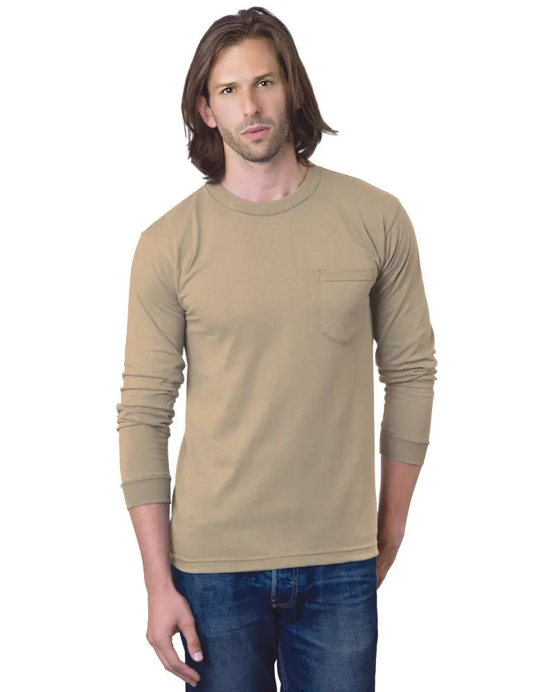 Bayside 8100 Usa-made Long Sleeve Pocket T-shirt - Sand