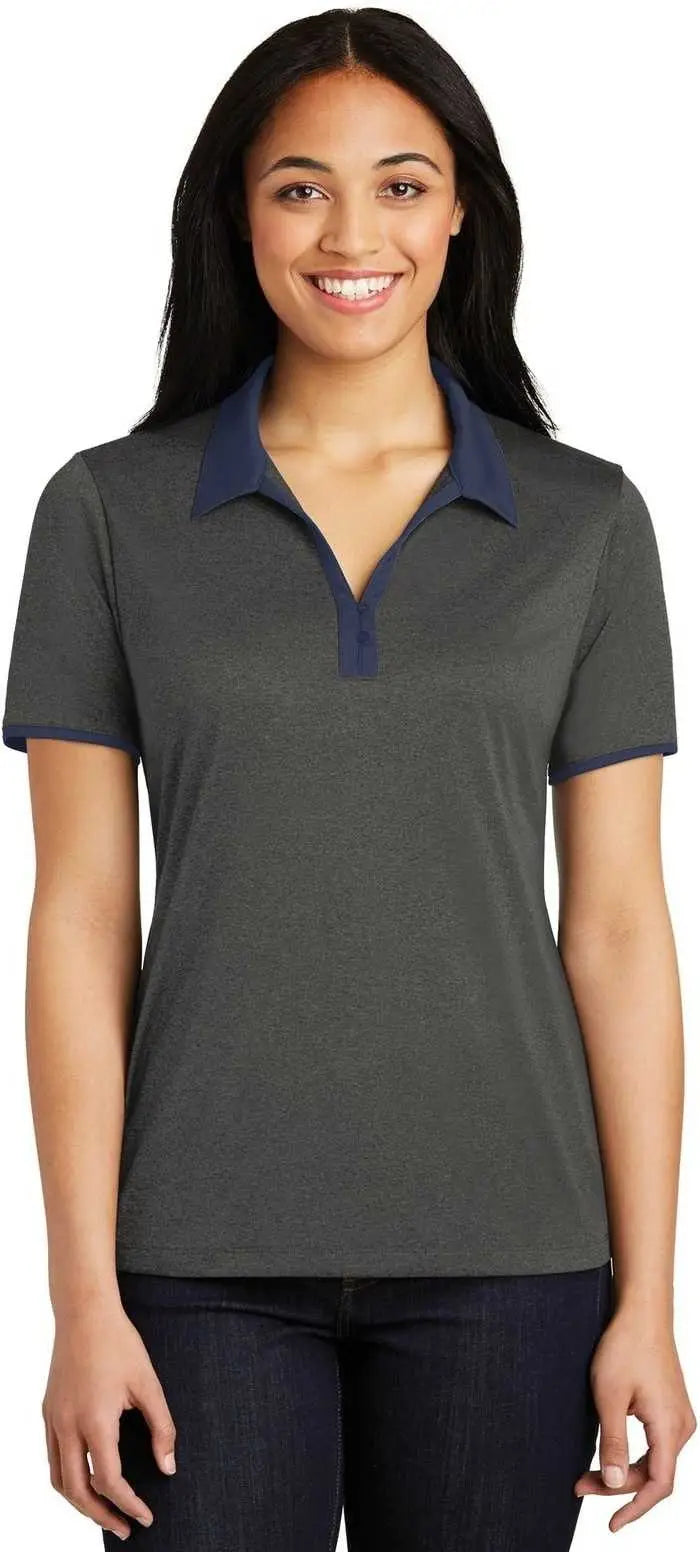 Sport-tek Lst667 Ladies Heather Contender Contrast Polo - Graphite True Navy