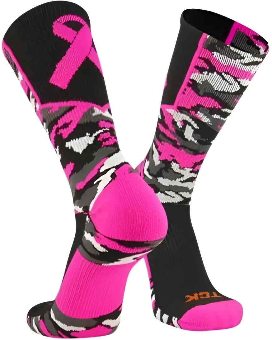 Tck Woodland Aware Breast Cancer Ribbon Crew Socks - Black Hot Pink