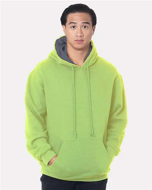 Bayside 930b Usa-made Super Heavy Thermal Lined Hooded Sweatshirt - 930 - Lime Green Dark Gray - Green/ / Adult m