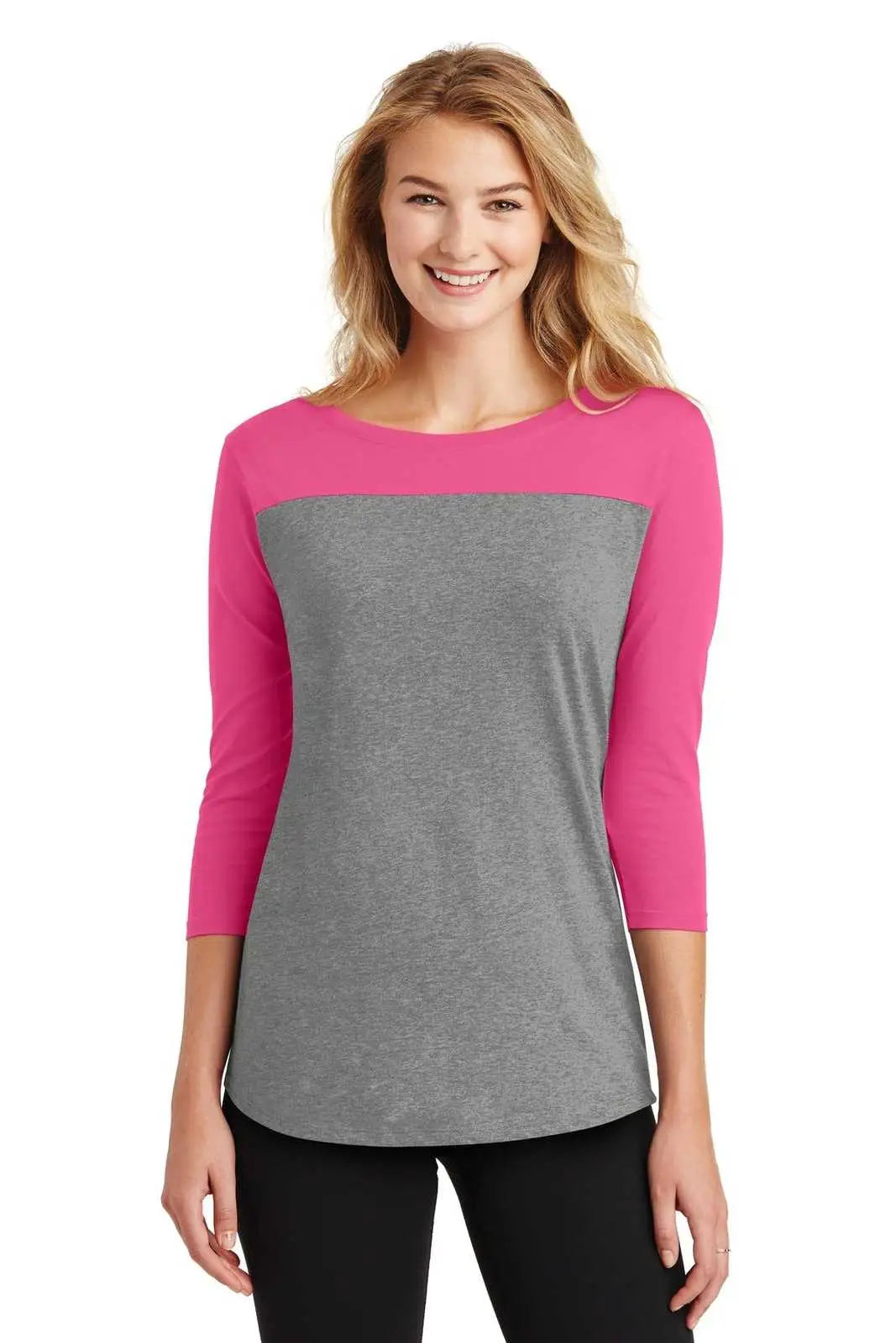 District Dt2700 Women’s Rally 3/4-sleeve Tee - Dark Fuchsia Gray Frost
