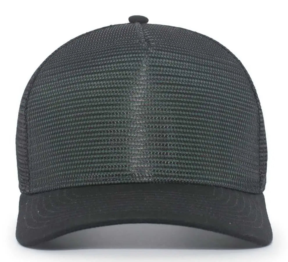 Pacific Headwear 724 Mesh Overlay 5-panel Trucker Snapback Cap - Black Dark Green - Forest / 7’’ - 7 7/8’’