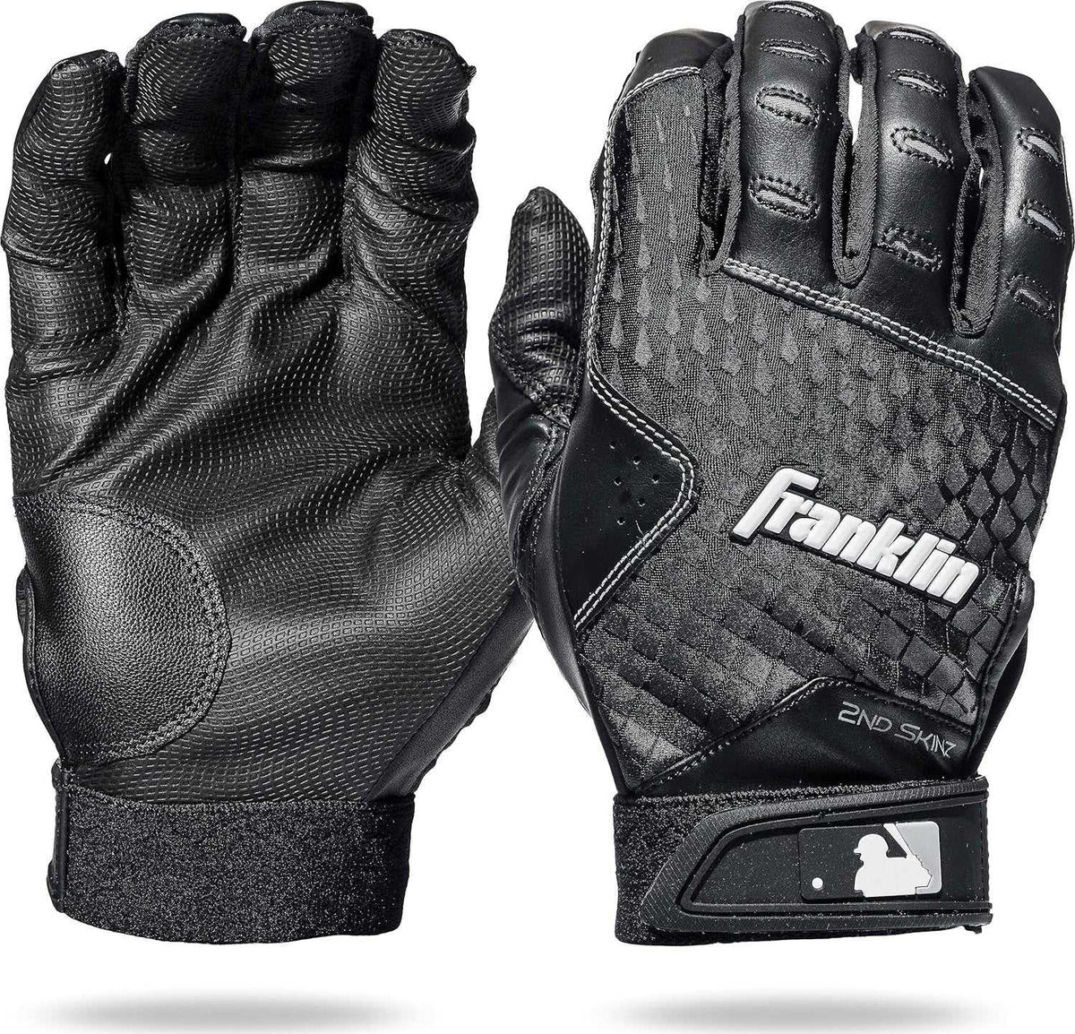 Franklin 2nd-Skinz Adult Batting Gloves - Black - HIT a Double - 1