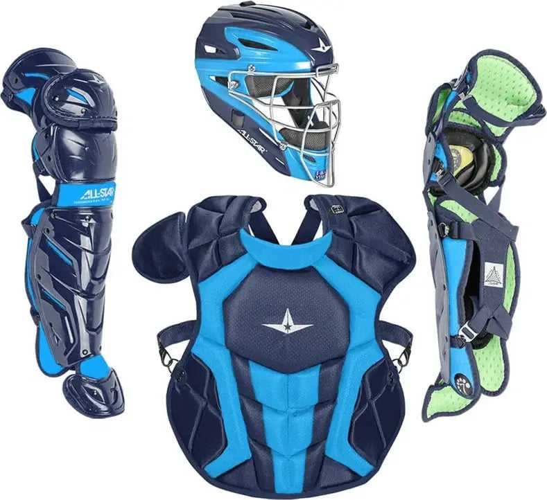 All-Star System 7 Certified NOCSAE Young Pro Catcher's Set Ages 9-12 - Navy Blue - HIT a Double - 1