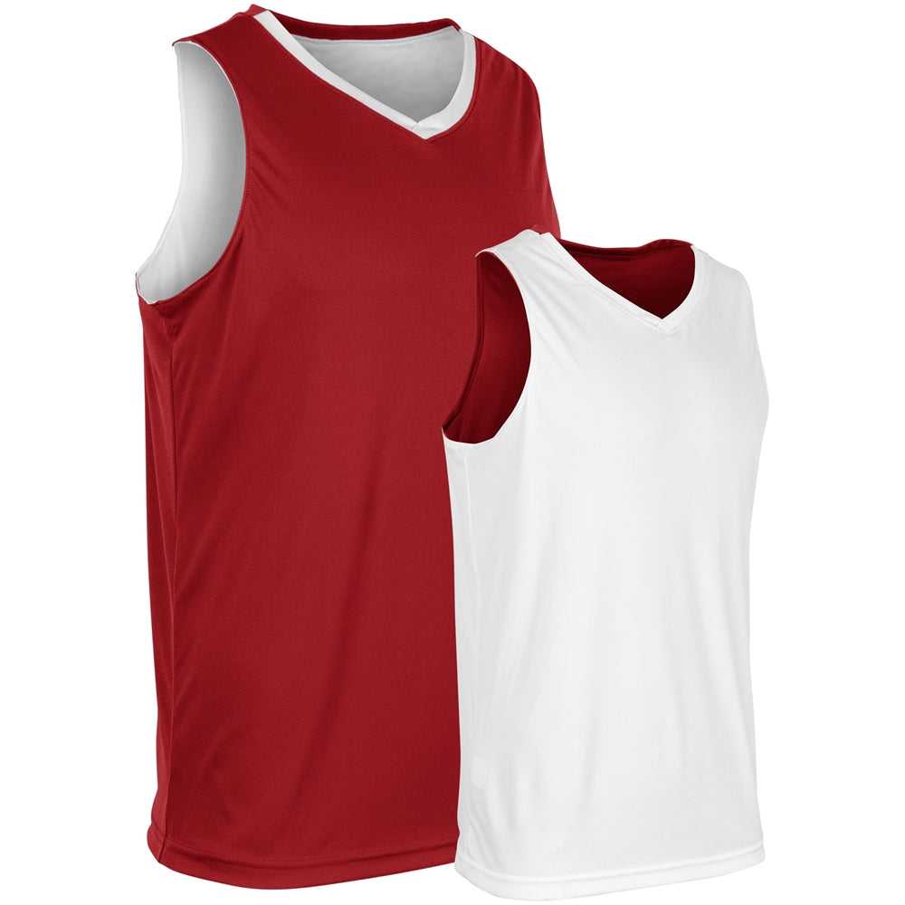 Champro BBJ33 Victorious Men&#39;s and Youth Basketball Jersey - Scarlet White - HIT a Double - 1