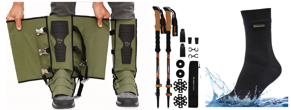 Pike Trail &quot;Ranger&quot; Bundle: Snake Gaiters - Waterproof Socks - Trekking Poles