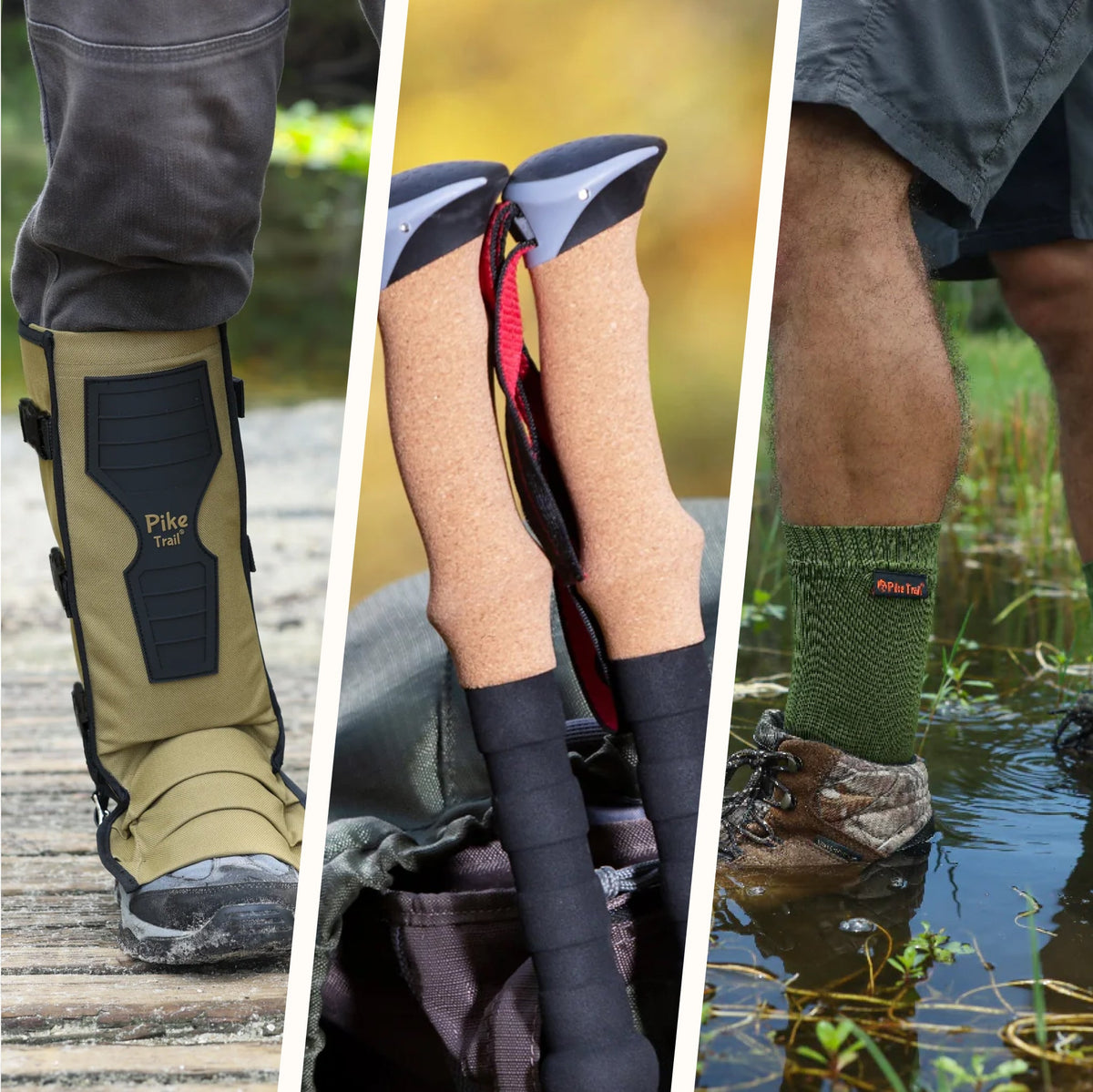 Pike Trail &quot;Ranger&quot; Bundle: Snake Gaiters - Waterproof Socks - Trekking Poles