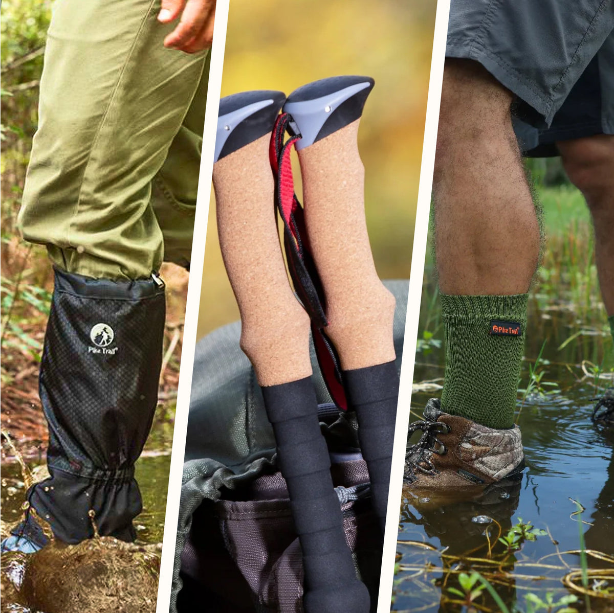 Pike Trail &quot;Hiker&quot; Bundle: Leg Gaiters - Waterproof Socks - Trekking Poles