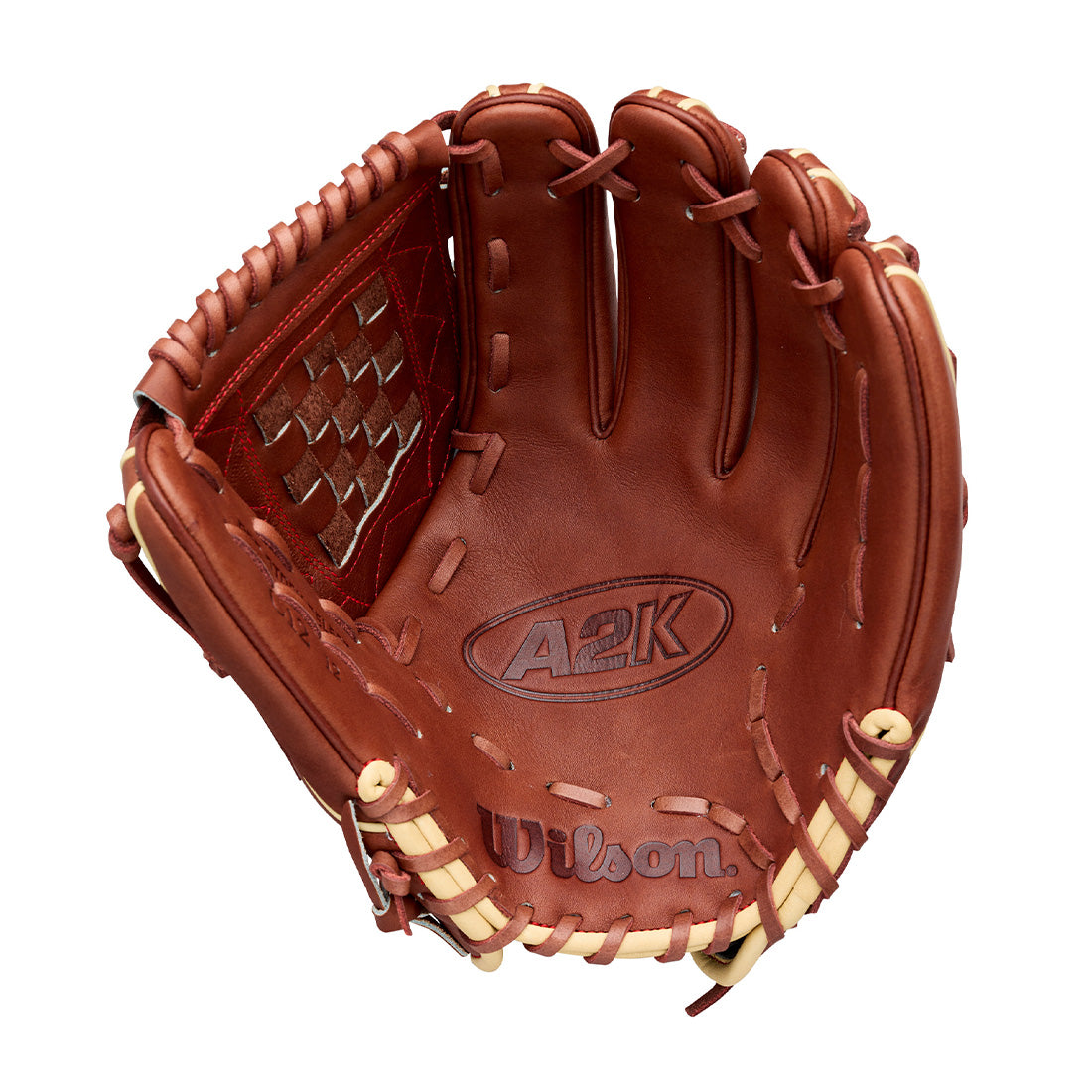 Wilson A2K C12 12.00" Pitcher's Glove WBG07901RT12 - Walnut Blonde Yellow  Red - HIT a Double - 2