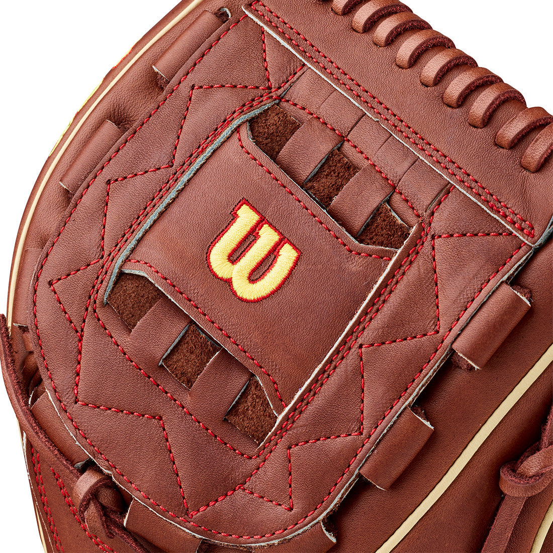 Wilson A2K C12 12.00" Pitcher's Glove WBG07901RT12 - Walnut Blonde Yellow  Red - HIT a Double - 5