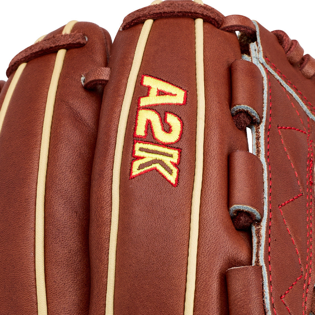 Wilson A2K C12 12.00" Pitcher's Glove WBG07901RT12 - Walnut Blonde Yellow  Red - HIT a Double - 6