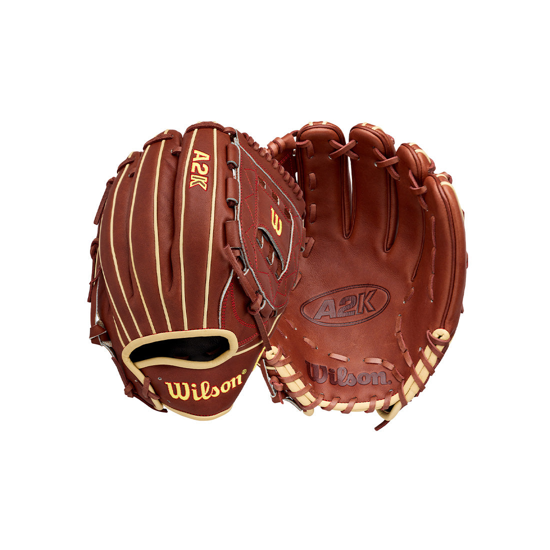 Wilson A2K C12 12.00" Pitcher's Glove WBG07901RT12 - Walnut Blonde Yellow  Red - HIT a Double - 8