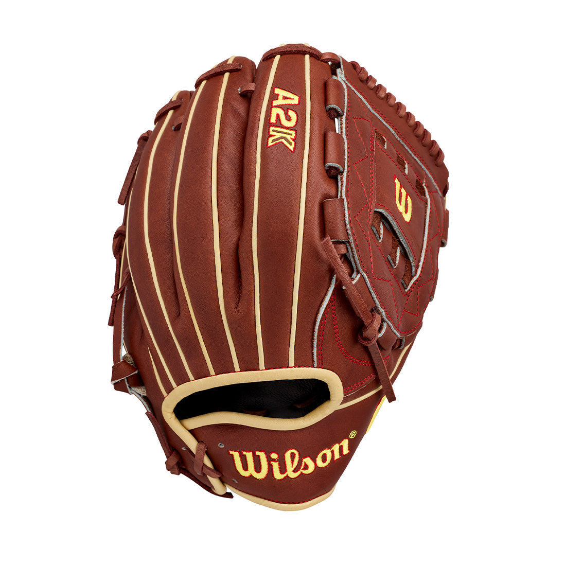Wilson A2K C12 12.00" Pitcher's Glove WBG07901RT12 - Walnut Blonde Yellow  Red - HIT a Double - 1