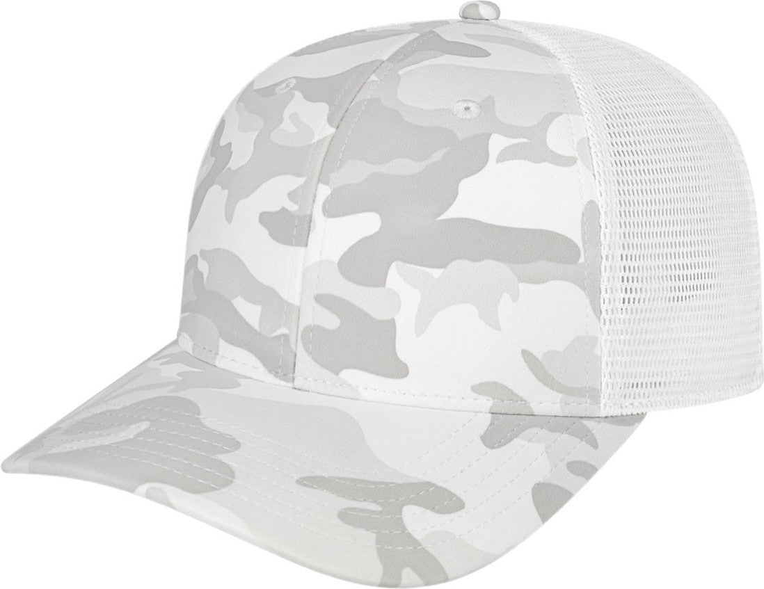 Cap America i2024 Nylon Blend Camo Trucker Mesh Back Cap - Snow White