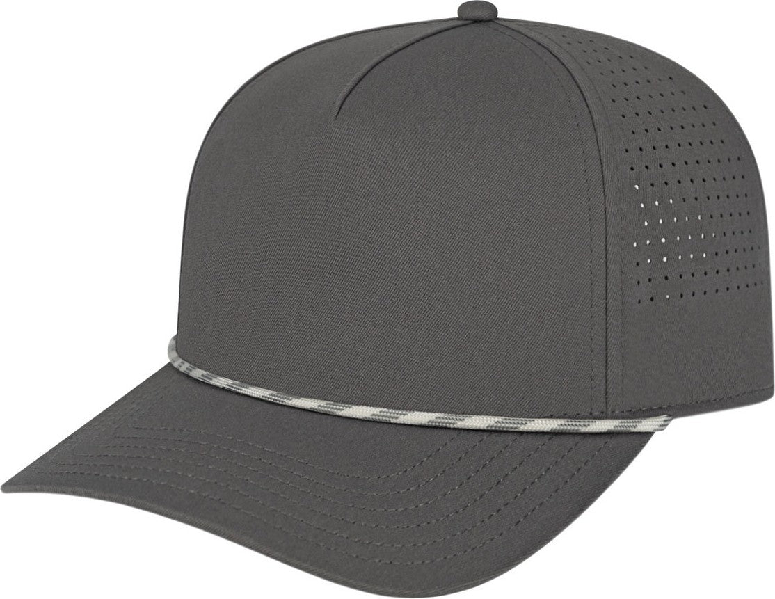 Cap America i3056 Summit Perforated Cap with Rope - Charcoal With Charcoal Cream Rope