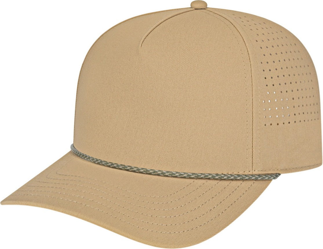 Cap America i3056 Summit Perforated Cap with Rope - Khaki With Loden Khaki Rope