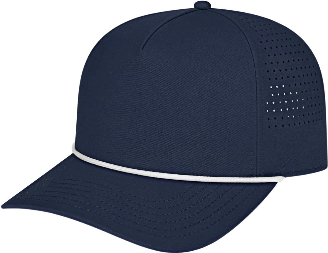 Cap America i3056 Summit Perforated Cap with Rope - Navy With White Rope