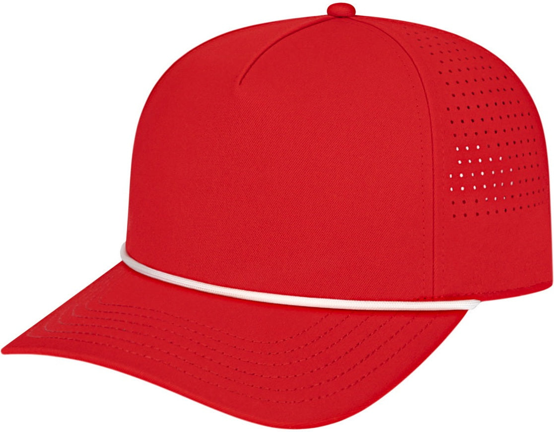 Cap America i3056 Summit Perforated Cap with Rope - Red With White Rope