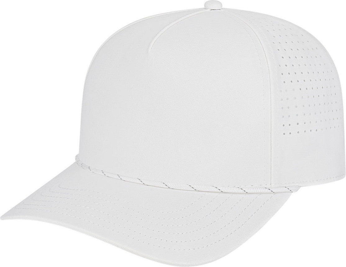 Cap America i3056 Summit Perforated Cap with Rope - White With White Silver Rope