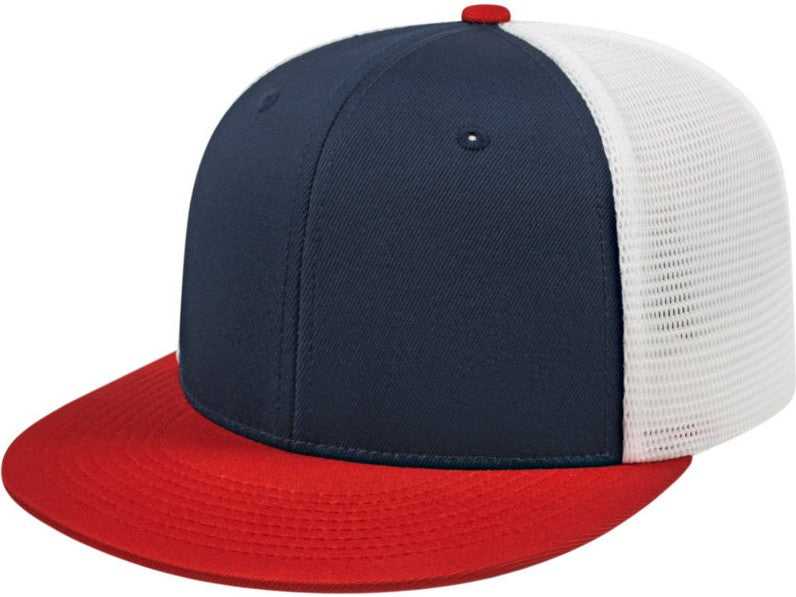 Cap America I8501 Flexfit Performance Trucker Mesh Back - Navy Red White - Xs