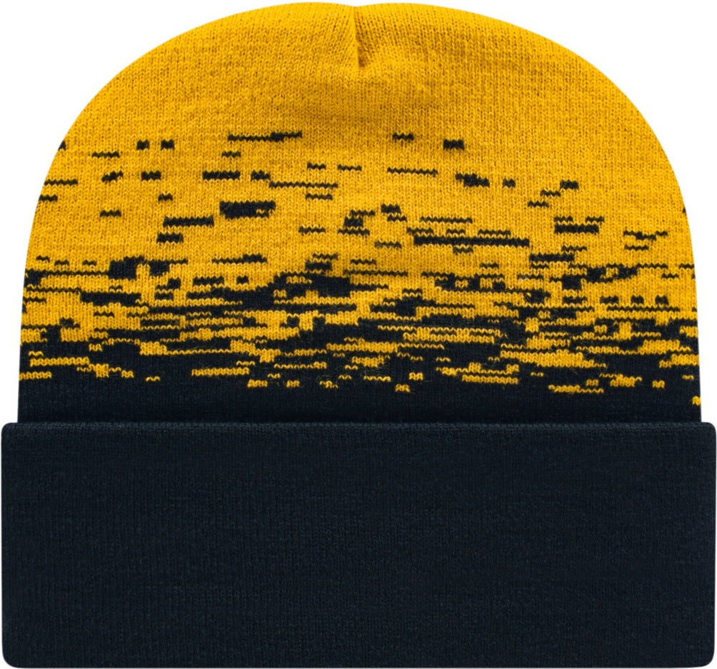 Cap America RKS12 Static Pattern Knit Cap with Cuff - Black Athletic Gold