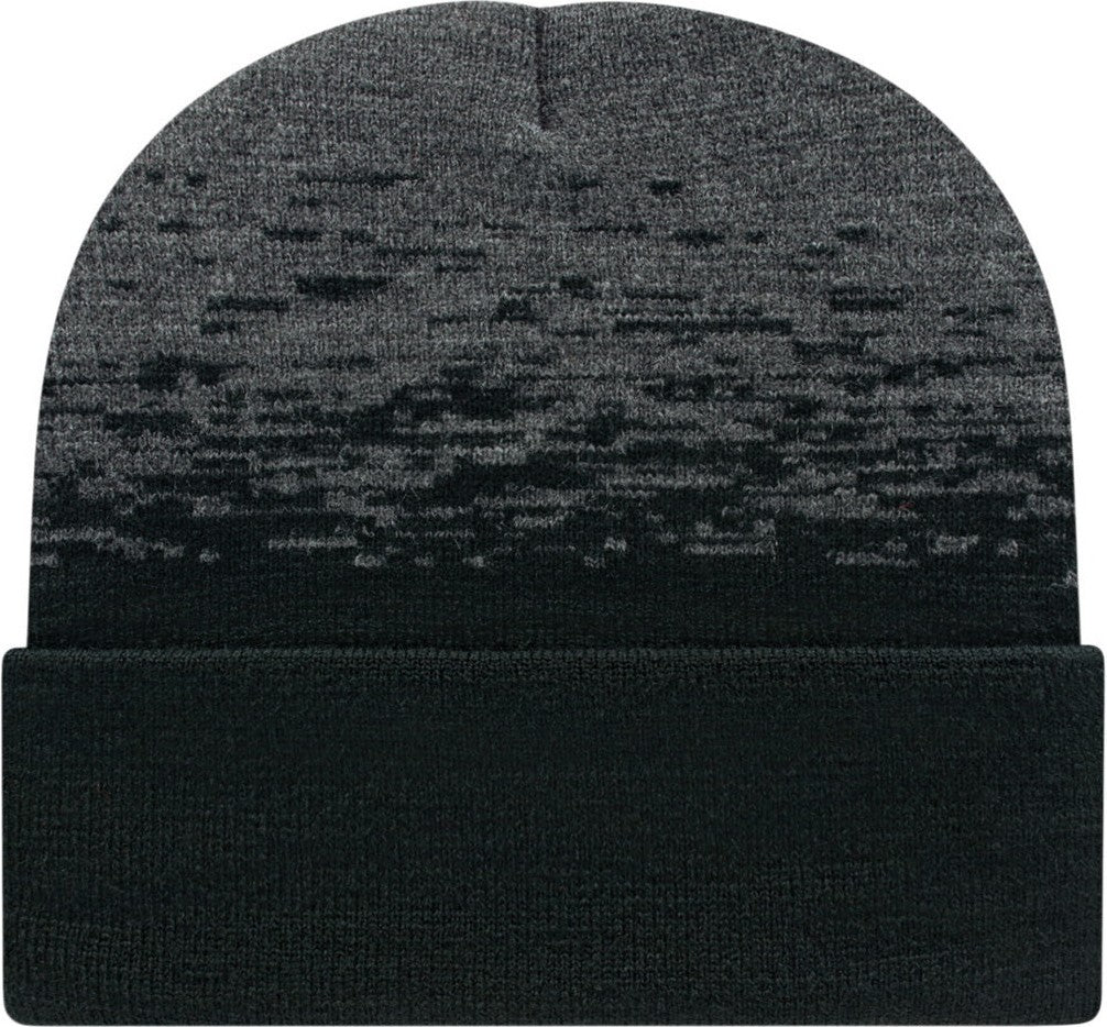 Cap America RKS12 Static Pattern Knit Cap with Cuff - Black Dark Heather