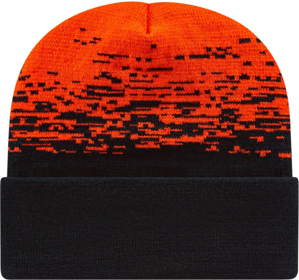 Cap America RKS12 Static Pattern Knit Cap with Cuff - Black Deep Orange