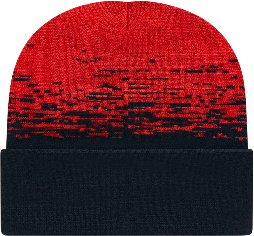 Cap America RKS12 Static Pattern Knit Cap with Cuff - Black True Red