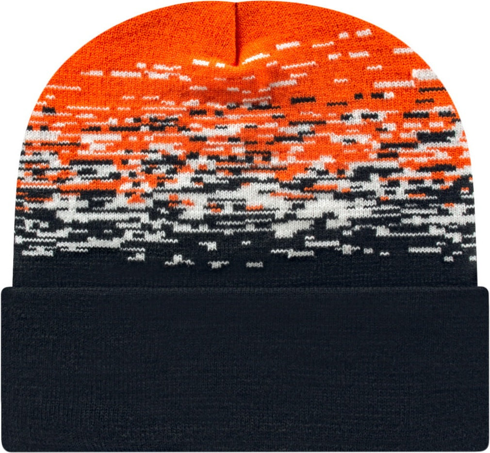 Cap America RKS12 Static Pattern Knit Cap with Cuff - Black White Deep Orange
