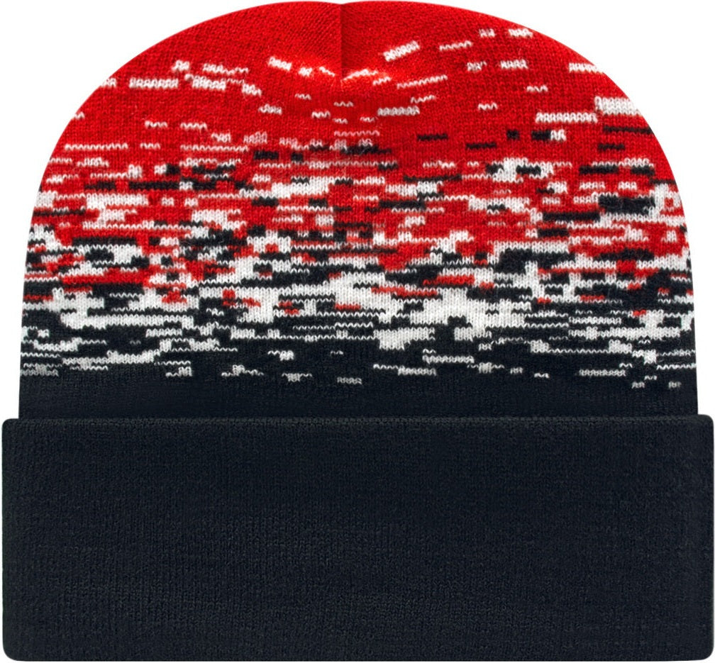 Cap America RKS12 Static Pattern Knit Cap with Cuff - Black White True Red