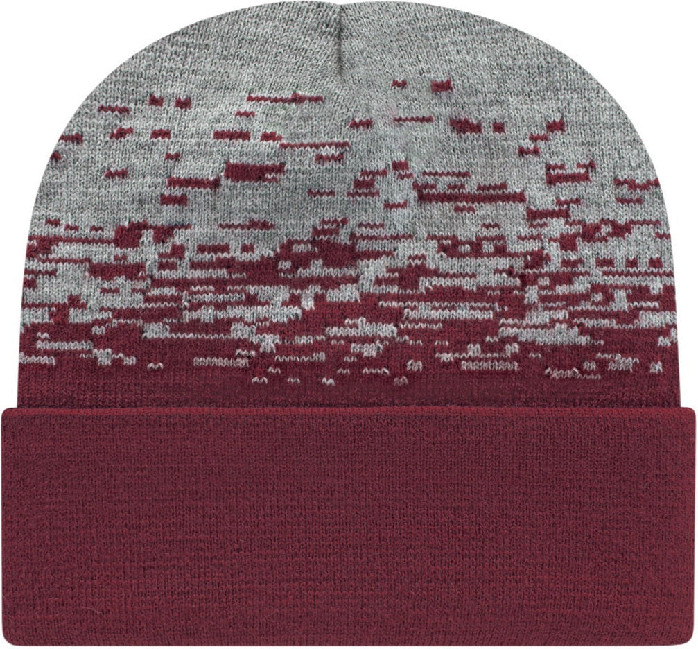 Cap America RKS12 Static Pattern Knit Cap with Cuff - Maroon Heather