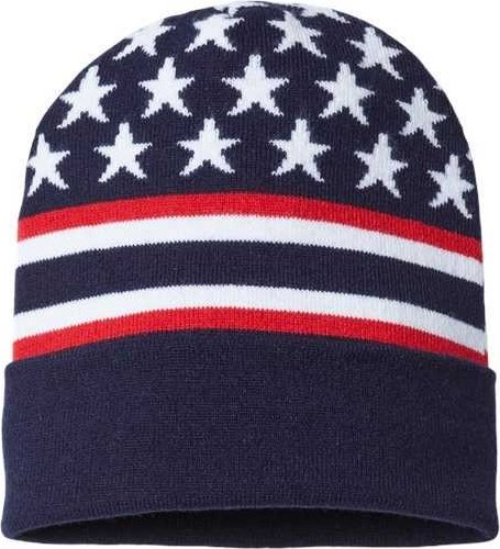 Cap America RK12 USA-Made Patriotic Cuffed Beanie - Navy Flag - HIT a Double - 1