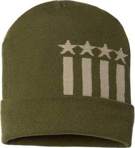 Cap America RK12 USA-Made Patriotic Cuffed Beanie - Olive Khaki Stars - HIT a Double - 1