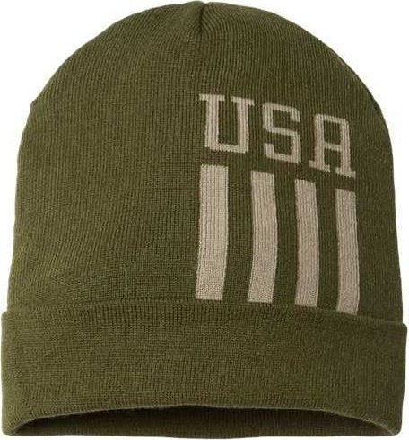 Cap America RK12 USA-Made Patriotic Cuffed Beanie - Olive Khaki USA - HIT a Double - 1