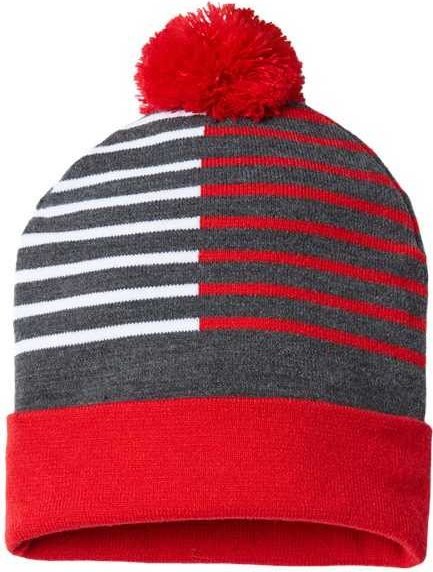 Cap America RKH12 USA-Made Half Color Beanie - True Red White - HIT a Double - 1