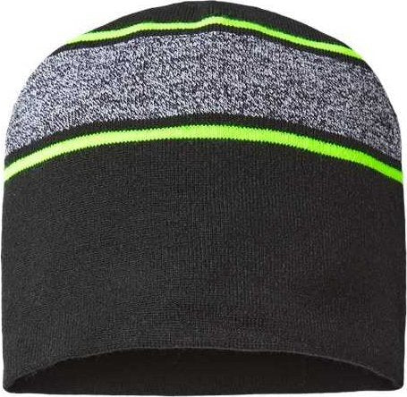 Cap America RKV9 USA-Made Variegated Striped Beanie - Black Neon Yellow - HIT a Double - 1
