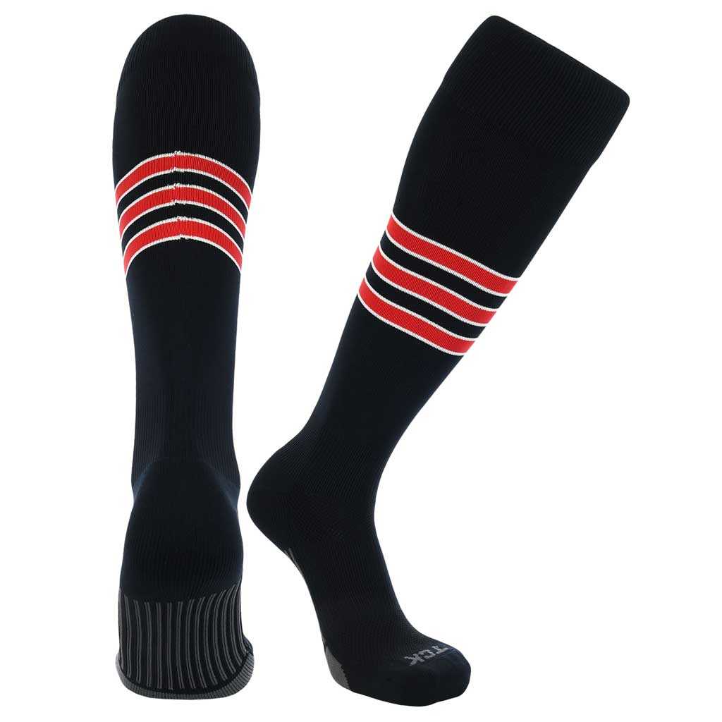 TCK Dugout Knee High Socks - Black White Scarlet - HIT a Double - 1