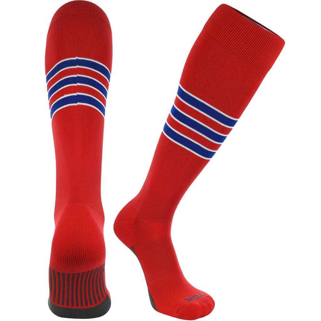 TCK Dugout Knee High Socks - Scarlet White Royal - HIT a Double - 1